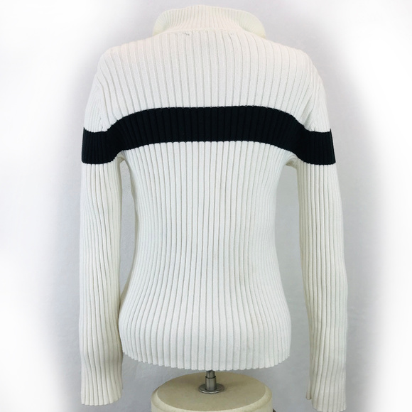 Tommy Hilfiger Black Ivory Ribbed Sweater Top L - Picture 4 of 8